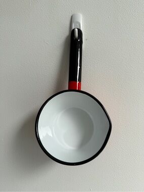 Vintage Polish enamel coated steel pot with spout
